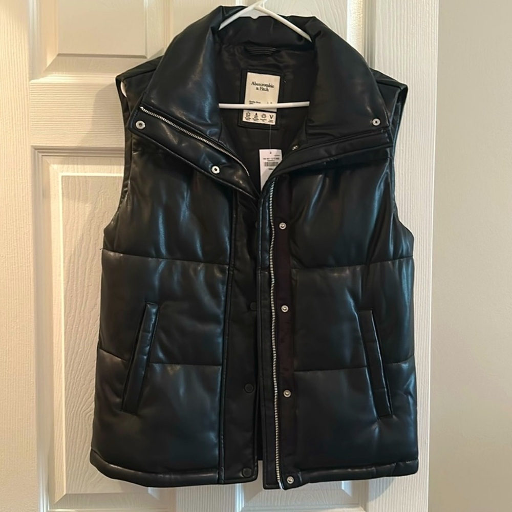 Abercrombie & Fitch Black Puffer Vegan Leather Vest